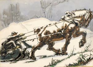Attelage Dans La Neige by Alfred Ost