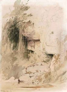 Waterfall and rocks at Rokeby, Yorkshire by John Ruskin