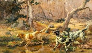 Three English Setters By A Brook by Edmund Henry Osthaus