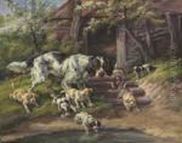 Their First Adventure: A Setter With Her Pups - view 1