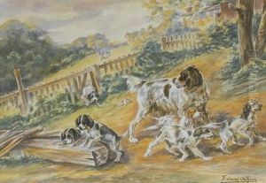 Setter With Playful Pups by Edmund Henry Osthaus
