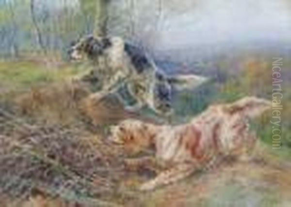 Setters In A Wooded Landscape - view 1