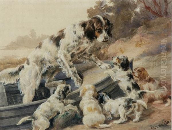 All Aboard! A Mother Setter With Her Pups - view 1