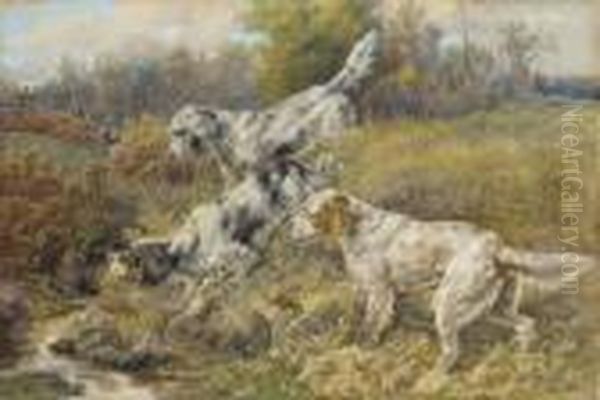 English Setters At A Stream - view 1