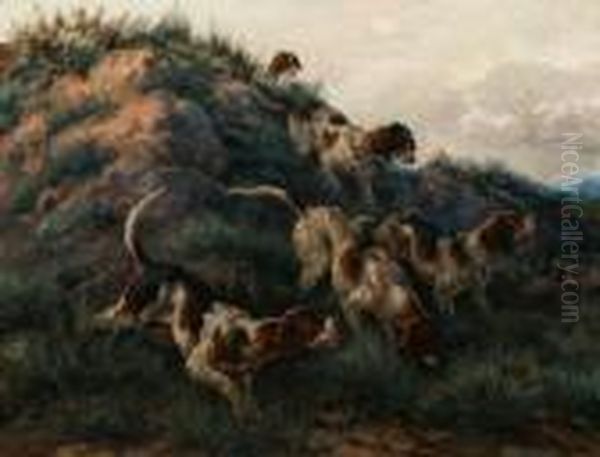 Dogs Hunting Prey, Identified With Old Label On Reverse - view 1