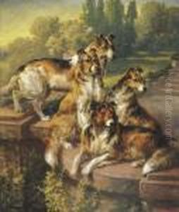 Collie Dogs In Formal Garden by Edmund Henry Osthaus