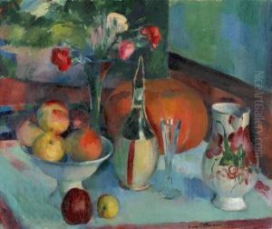 Nature Morte Aux Fruits Et La Fiasque De Vin by Henri Ottmann