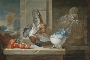 Dead Game And Pomegranates On A Ledge Beside A Fountain by Jean-Baptiste Oudry