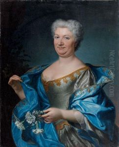 Portrait De Femme A La Draperie Bleue by Jean-Baptiste Oudry