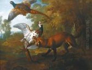 Renard Se Saisissant D""""un Faisan Dans Un Paysage De Riviere by Jean-Baptiste Oudry