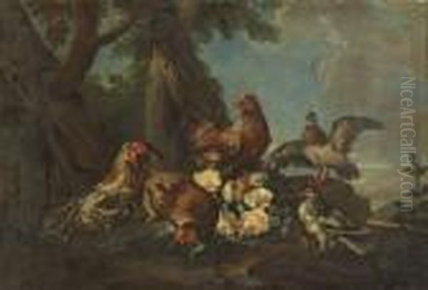 Paysage Aux Poules Et Pigeons - view 1