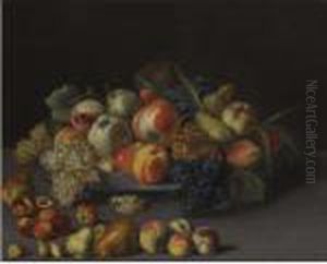 A Still Life With Apples,
Peaches, Pears, Grapes And Walnuts On A Plate Over A Table With Other
Fruits by Jean-Baptiste Oudry
