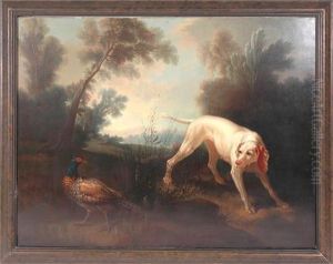 Blanch Bitch Of The Royal Hunt With Pheasant, In A Landscape by Jean-Baptiste Oudry