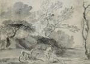 Landschaft Mit Jagern Und Hunden by Jean-Baptiste Oudry