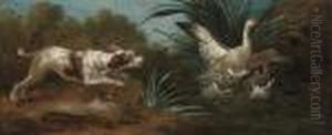A River Landscape With A Hound Chasing Ducks by Jean-Baptiste Oudry