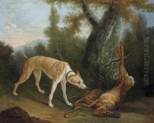 A Hound And A Dead Hare In A Wooded Clearing