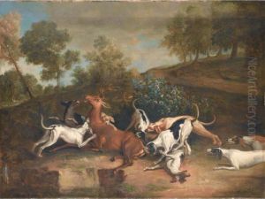 [follower Of Jean-baptiste Oudry, Stag Hunt, Oil On Canvas] by Jean-Baptiste Oudry