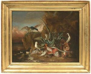 Still Life Of Fish With Aquatic Birds. Oil/canvas/canvas by Jean-Baptiste Oudry