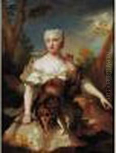Portrait De Jeune Femme En Diane by Jean-Baptiste Oudry