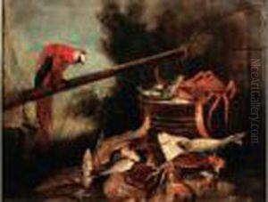 Nature Morte De Poissons Au Perroquet by Jean-Baptiste Oudry