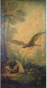 A Sea Eagle And Two Wild Ducks In A Landscape
