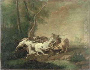 Hounds Attacking A Stag by Jean-Baptiste Oudry