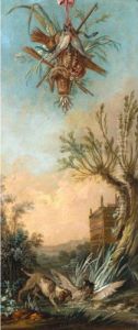 Design For A Decorative Panel With A Hound Startling A Heron by Jean-Baptiste Oudry
