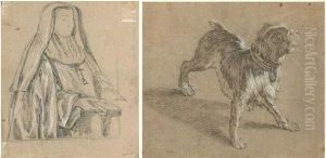 Etude De Chien. Au Revers : Esquisse Pour Un Portrait De Religieuse by Jean-Baptiste Oudry