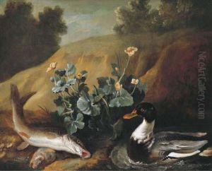 A Duck With Two Barbels At The Edge Of A Pond by Jean-Baptiste Oudry