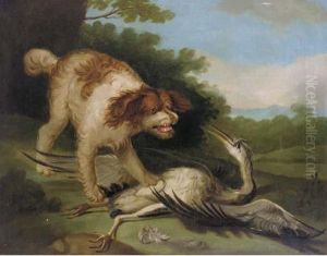 A Spaniel Attacking A Crane by Jean-Baptiste Oudry