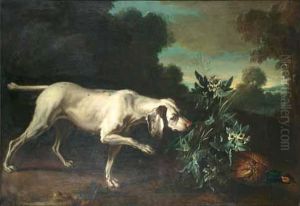 "chien De Chasse A L'arret Devant Une Perdrix Rouge". by Jean-Baptiste Oudry