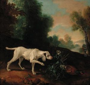 A Pointer With A Pheasant In A Landscape by Jean-Baptiste Oudry