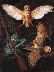Dead Barn Owls And A Shotgun On A Bank by Jean-Baptiste Oudry