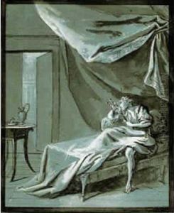 Homme Se Levant D'un Lit En Embrassant Un Crucifix