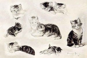 A Study Of Cats Drinking, Sleeping And Playing by Henriette Ronner-Knip