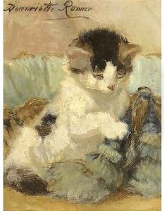 A kitten playing with a tassle by Henriette Ronner-Knip