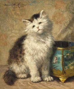 Kitten by a cloisonne jardiniere