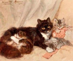 Mother cat and her kittens by Henriette Ronner-Knip