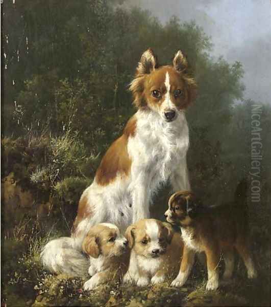 Three pups and their mother - view 1
