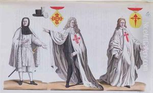 Knights of Calatrava in War Costume, Ceremonial Costume and as a Knight of the Order of St. James, illustration from Costume Antico e Moderno by Guilio Ferrario, c.1820 by Vittorio Raineri