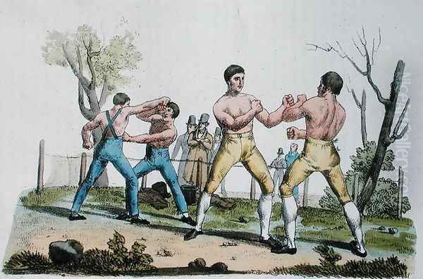 Boxing in England, illustration from Costume Antico e Moderno by Giulio Ferrario, published in Milan 1819 - view 1