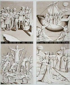 Carvings from the Church at Uppsala, plate 42 from Le Costume Ancien et Moderne by Jules Ferrario, published c.1820s-30s