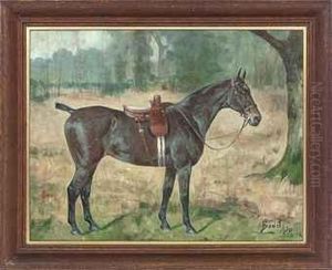 Biddy, A Saddled Dark Brown Hunter In A Landscape