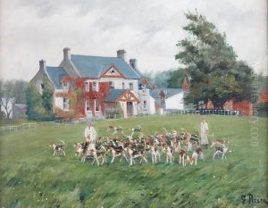 Hounds And Attendant Figures Before A Country House