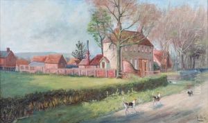 Hounds And Terriers On A Lane Before A Country House by George Paice