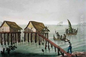Habitations of the Papu Tribe, Rawak, plate 22 from Le Costume Ancien et Moderne by Jules Ferrario, published c.1820s-30s by Vittorio Raineri
