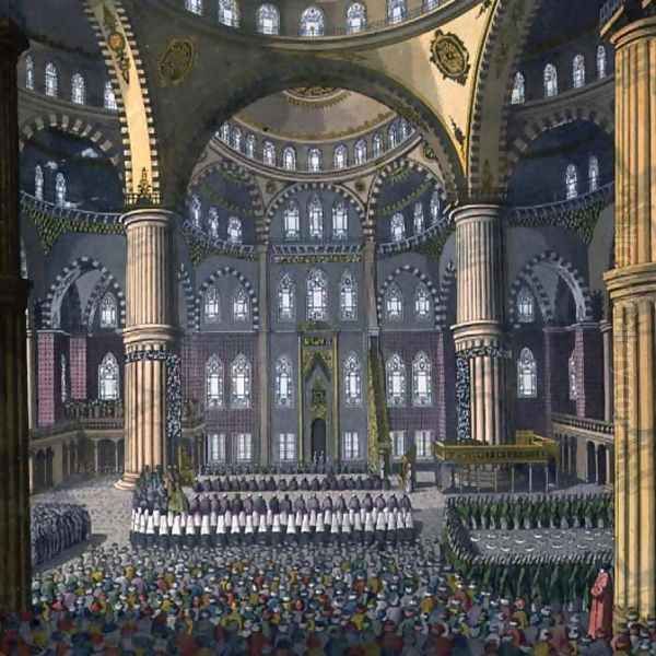 The Celebration of the Festival of Mewlod in the Mosque of the Sultan Ahmed, plate 41 from Part III, Volume I of The History of the Nations, engraved by the artist - view 1