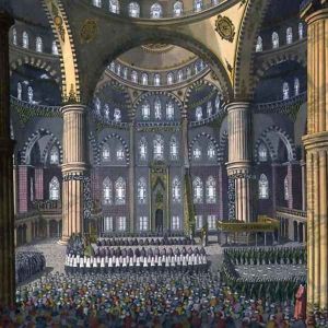 The Celebration of the Festival of Mewlod in the Mosque of the Sultan Ahmed, plate 41 from Part III, Volume I of The History of the Nations, engraved by the artist