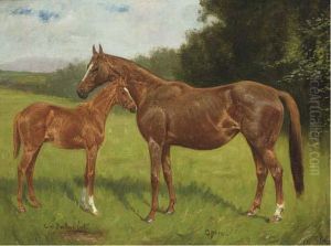 Opera, A Chestnut Mare With A Foal by George Paice