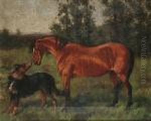 A Horse And Dog In A Meadow by George Paice